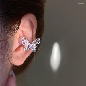 バックイヤリングHuitan Aesthetic Crystal Butterfly Clip for Fake Piercing Dexquisite Ear Cuffs毎日の摩耗パーティーステートメントジュエリー