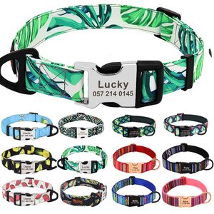 Dog Collars Leashes Nylon Pet Collar Personalized Custom Nameplate ID Tag Accessories Engraved Small Medium Large Pets Puppy 230619
