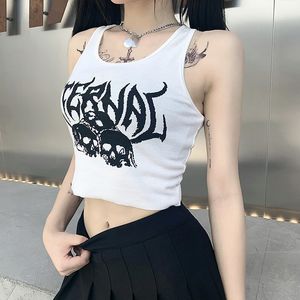 Designer Tank Top T-Shirt T-Shirt Damen Punk Goth Crop Top Casual Grafikdruck E-Girl Korsett Crop Tank Top Shirt Y2K Streetwear für Mädchen Lässige rückenfreie Shirts