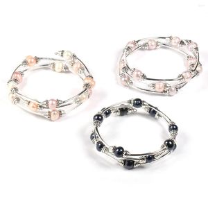 Link Bracelets Round Black Temperament Natural Pearl Bracelet Making For Jewelry Three Circle Gifts Party Women 9-10mm