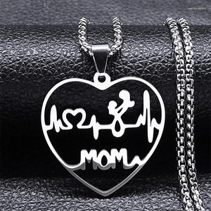Pendant Necklaces Mom Heartbeat Love Heart Necklace Stainless Steel Silver Color ECG Clavicle Special Gifts For Mother Family Jewelry