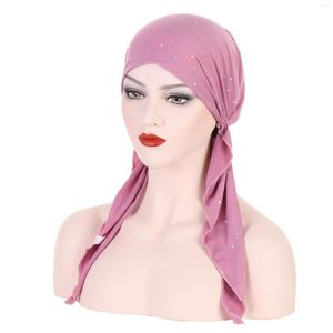 Cachecóis Muçulmano Boné Pré-Amarrado Cachecol Feminino Turbante Chapéu Quimioterapia Queda de Cabelo Capa Envoltório para a Cabeça Gorros Skullies Lenço na Cabeça