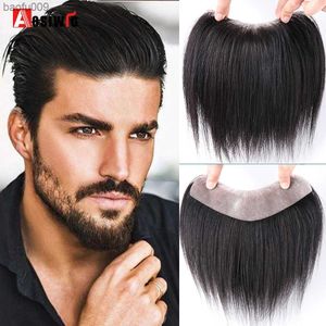 Aosiwig mäns syntetiska toupee korta naturliga svarta bangs hårbit lapp för v-stil panna coverd frisie l230520