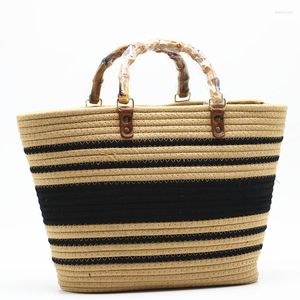 Bolsas de noite com alça de bambu bolsas femininas de algodão com fio tecido bolsa de verão listrada praia para 2023 boêmia bolsa de palha Boho