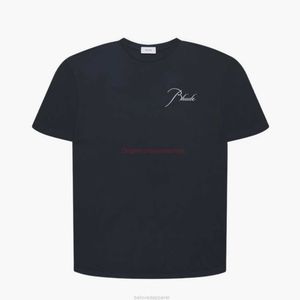 디자이너 패션 의류 티 TSHIRT H8021# RHUDE 자수 슬로건 짧은 슬리브 티셔츠 코튼 스트리트웨어 탑 캐주얼 스포츠웨어 록 힙합 판매