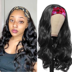 Nxy Hair Wigs Long Body Wave Headband for Black Women Full Machine Natural Color Heat Resistant Synthetic Easy to Wear Wig 230619
