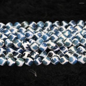 Kedjor 10mm blå mystisk tibetansk halsband sfäriska pärlor boll lös diy dzi ädelstenar stenport