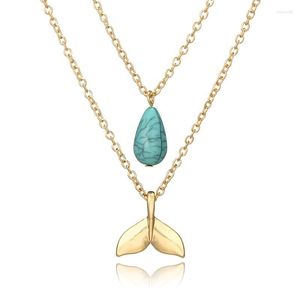 Подвесные ожерелья Китай поставщик сплав сплав Многослойный женский зеленый камень ожерелье для женщин