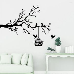Adesivos de parede grande árvore pássaro gaiola adesivo sala de estar berçário ramo animal gaiola decalque quarto decoração da casa