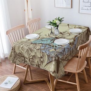 Table Cloth Wood Grain Plant Butterfly Retro Tablecloth Waterproof Dining Rectangular Round Home Textile Kitchen Decoration