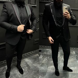 2023 Men Groom Tuxedos Slim Fit Pearls Beaded Business Formal Tuxedo Professional Grooms Wedding Dress Suit Costume Homme 3 Pieces Blazer Pants Vest