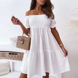 Abiti casual Vestito sexy da donna Summer Ladies Beach Swing Off Spalla Sundress Soild Loose Pleated A-line Sun