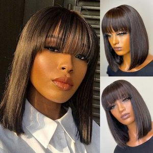 Nxy Hair Wigs Straight Bob Human with Bang Full Machine Made Brazilian Remy for Black Woman 230619