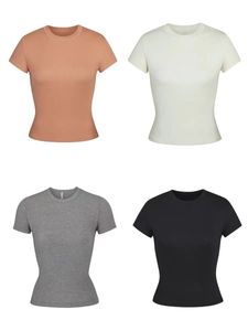 Kadın Tişörtleri Tasarımcıları Üst Tişört Kısa Kollu Streç İnce Yuvarlak Boyun Taban