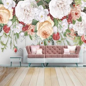 Tapeten Handgemalte Aquarellrosen Benutzerdefinierte Wandbild Wohnkultur Tapete Blumen 3D PO Wandpapier Schlafzimmer Selbstklebend