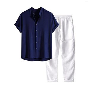 Conjunto de agasalhos masculinos moda casual gola alta camisa de manga curta e bolso elástico amarrado conjunto de calças masculinas slim terno Express Tron