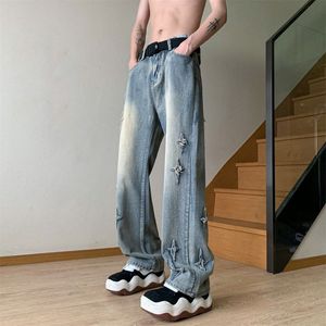 Mäns jeans modebyxor korsar denim byxor streetwear hip hop låg stigning baggy jeans för män koreanska lastbyxor punkkläder 230619