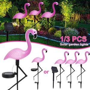 Garden Decorations Solar LED Light Outdoor Garden Lamp Lawn Landscape Light Pink Flamingo Floor Lamp Waterproof Ground Lamp for Park Pathway Decor 230617