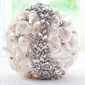 Bridal Wedding Bouquet Newest Crystal Brooch Wedding Accessories Bridesmaid Artifical Satin Flowers Bouquets254E