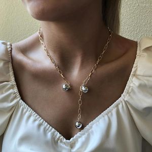 Anhänger Halsketten Lange Kette Schlüsselbein Halskette Für Frauen 2023 Mode Gold Farbe Silber Ball Schmuck Party Geschenk