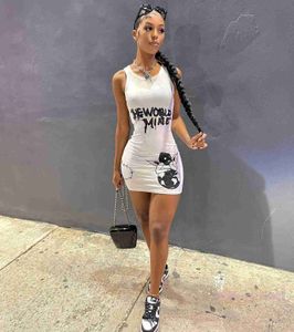 Kvinnliga klänningar 2023 Designer Summer Dress Clothing Graffiti Letter Tryckt Sexig Vest Bodycon T -shirt ärmlös kjolklänning