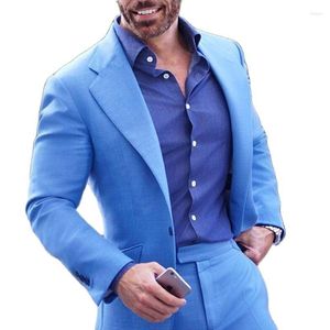 Abiti da uomo Blu Casual Uomo Slim Fit 2 pezzi Prom Wedding Tuxedo per Groomsmen Risvolto con risvolto Custom Made Fashion Blazer Pantaloni Outfit