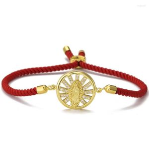 Charmarmband mafisar kvinnors koppar pläterade guldfärg zirkon jungfru mary pärla flätat rep justerbara armband religiösa ornament