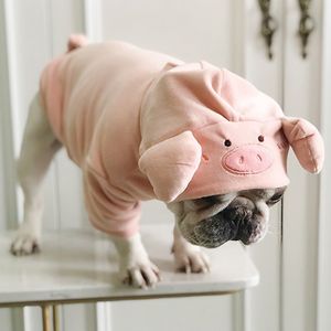 Dog Apparel Dog Cute Pig Head Hoodies Clothes Pet Puppy Cartoon Costumes Plush Jumpsuit for French Bulldog Teddy Clothes SML 230617