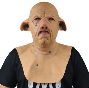 Party Masks Pig Full LaTex Mask Horror Creepy Wrinkle Face Mask med Neck Full Head Halloween Party Carnival Props Mask for Face Fashion 230617