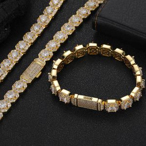 10mm 16/18/20/22/24inch Gold Plated Bling CZ Heart Tennis Chain Necklace Bracelet for Men Women Hip Hop Punk Jewelry Necklace Chains