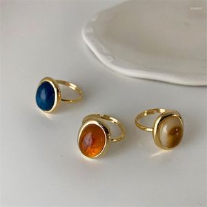 Cluster Rings Bohemian Large Oval Stone For Women - Orange Brown Or Blue! Adjustable Natural Statment Huge Ring Southwestern