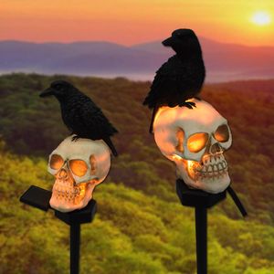 Trädgårdsdekorationer Halloween Solar Crow Skull Light IP65 HESDA GARDEN LAMP Lämplig för dekorativ belysning för Halloween Garden Patio 230617