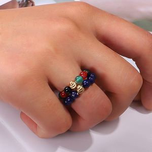 4MM Natural Stone Cluster Rings For Women Men Turquois Amethysts Moonstone Handmade Wedding Party Finger Ring