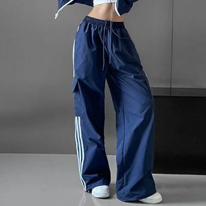 Kobiety w paski patchwork dres mody streetwear w lupgy szerokie nogi cargo spodnie y2k solidne joggery sznurkowe