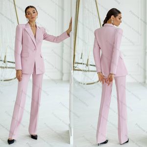 2 stycken Luxury Pink Women Suits Blazer and Pants For Work Pantsuit For Wedding Party Business Custom Made