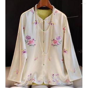 Women's Jackets High-End Chinese Style O-Neck Acetate Satin Jacket Women's Double-Sided Wear Design Vintage Single-Breasted Top S-XXL