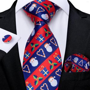 Bow Ties Fashion Red Blue Cartoon Santa Claus Candy Cane Christmas For Men 8cm Wide Necktie Set Handkerchief Cufflinks Gift
