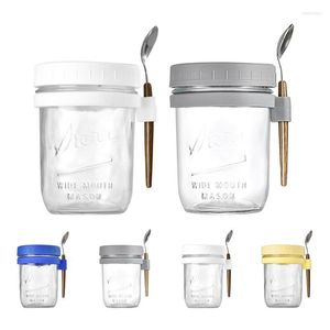 Storage Bottles Airtight Oats Container Jars With Lid And Spoon Large Capacity Portable Glass Containers For Oat Milk Cereal Fruit Oatmeal