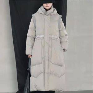 2023新しい中程度の長さの長袖の白いアヒルダウンダウンジャケットルーズ冬のコートの女性