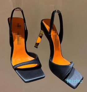 Orijinal ipek sandalet kare ayak parmağı düz renk gerçek deri yüksek topuklu ayakkabılar ayak bileği sargısı açık seksi bayanlar parti ayakkabı yaz moda slaytlar