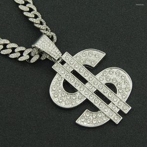 Łańcuchy Bling Rhinestone Dollar wisior Naszyjnik dla mężczyzn Srebrny kolor lodowany 13 mm kubański łańcuch Choker Naszyjniki Hiphop Rock Rock Biżuteria