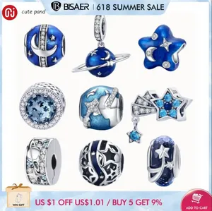 925 Gümüş Boncuklar Takılar Fit Pandora Cazibe Bilezik Seyahat Dünyası Takımları Gezegen Yıldız Ay Tassel Tassel Set Set Kolye