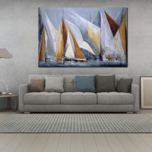 Sammanfattning Canvas Art Ocean Regatta Målning Handgjord modern inredning för badrum