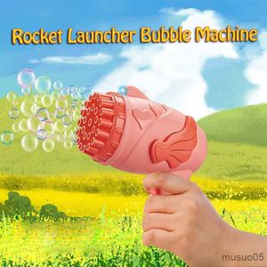 Sand Play Water Fun Bubble Gun 26 Holes Soap Bubbles Electric Machine Gun Form Automatic Blower With Light Toys Bubble Blower R230620