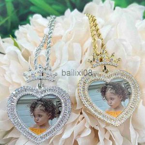 Pendant Necklaces THE BLING KING Heart Princess Photo Pendant Custom Memory Picture Pendant Engrave Name HipHop Jewlery Personalized Women Gifts J230620