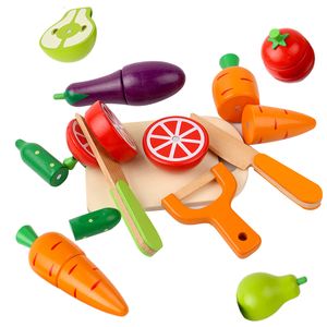 Brinquedo de brincar de simulação de comida de cozinha Brinquedo de simulação de madeira Jogo clássico Montessori Brinquedo educativo para crianças Conjunto de corte de frutas e legumes para crianças 230619