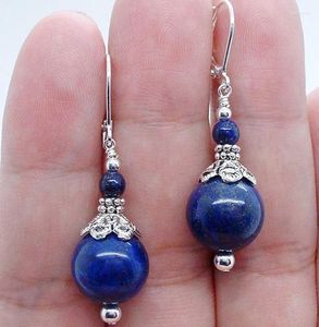 Dingle örhängen naturliga lapis lazuli droppe för kvinnor blå pärlor lång örhänge vintage bijoux uttalande smycken gåvor