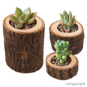 Fioriere Vasi Vintage Vaso per piante rotondo Stile in legno Vasi da fiori per desktop Corteccia d'albero finta Piante succulente Contenitore Portacandele Decorazione da tavola R230620