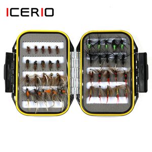 Baits Lures ICERIO 40PCS Wet Dry Flies Nymph Ant Tying Hook Trout Fishing Fly Lure Bait Waterproof Box Tackle 230619