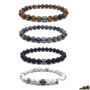 Beaded Natural Stone Stretch Bracelets Men Strand Hematite Magnetic Gemstone 8Mm Healing Round Beads Crystal Semiprecious Drop Deliv Dhdoi